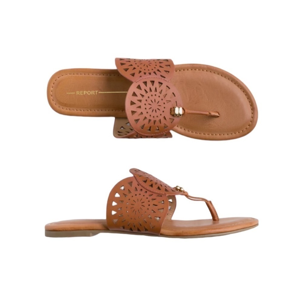 Report Footwear Ginni Lazer or Laser Cut Sandals Cognac Size 7